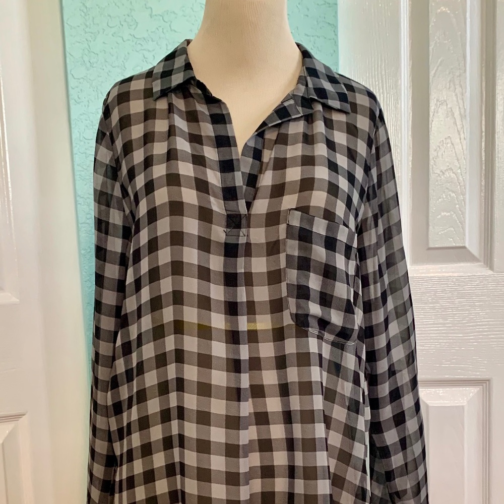 Bobeau Women's Tunic Top Plaid Semi Sheer